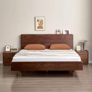 北美黑胡桃实木床现代简约主卧高端大气1.5悬浮双人床1.8米原木床