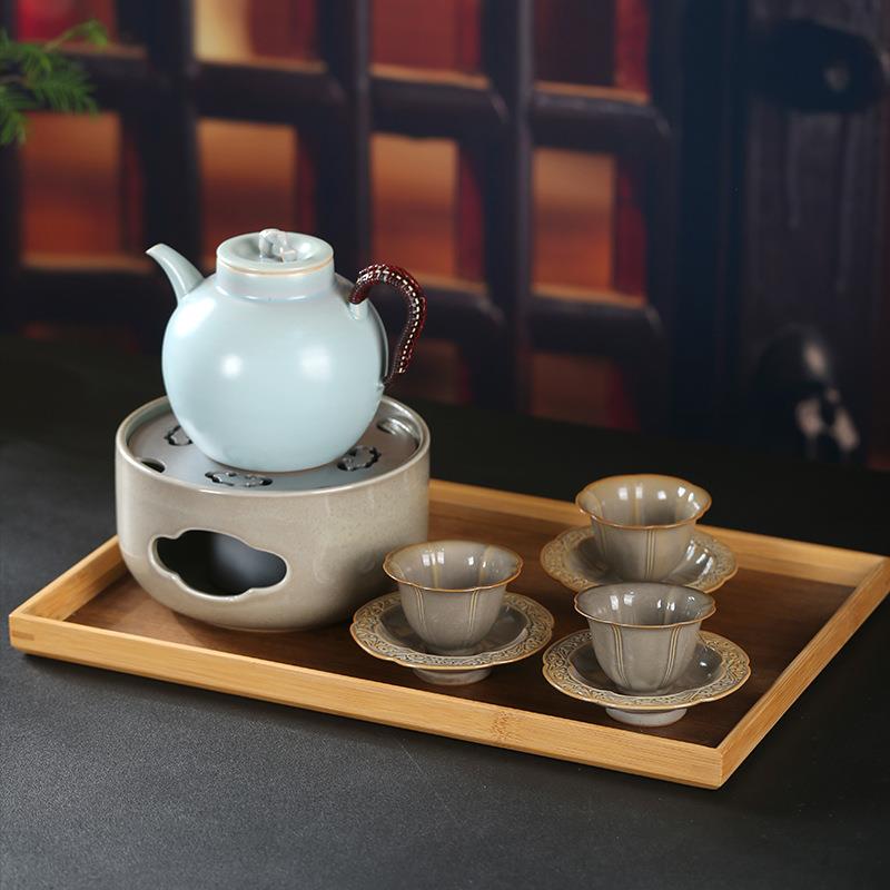 竹柒阁手工藤编茶壶陶瓷煮茶炉酒精加热户外茶室温茶炭炉茶具套装