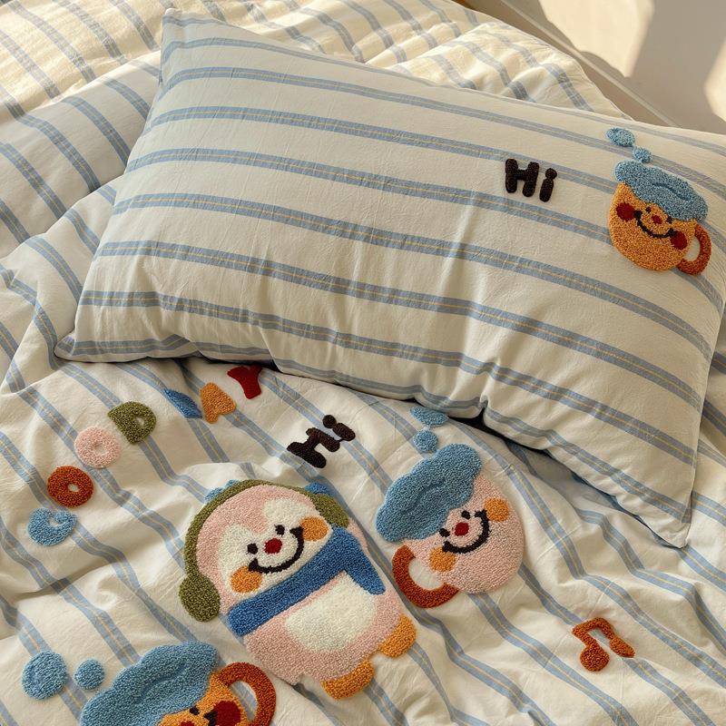 卡通水洗棉毛巾上四绣件套全棉纯棉被套258儿童品宿床舍床单三件
