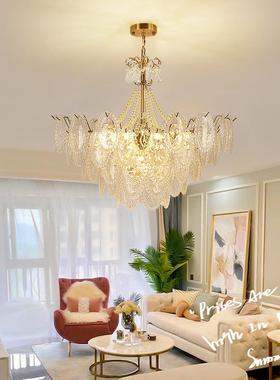 法式油奶风吊轻奢水晶玻璃珍珠51389灯红创意现代简约大网气客厅