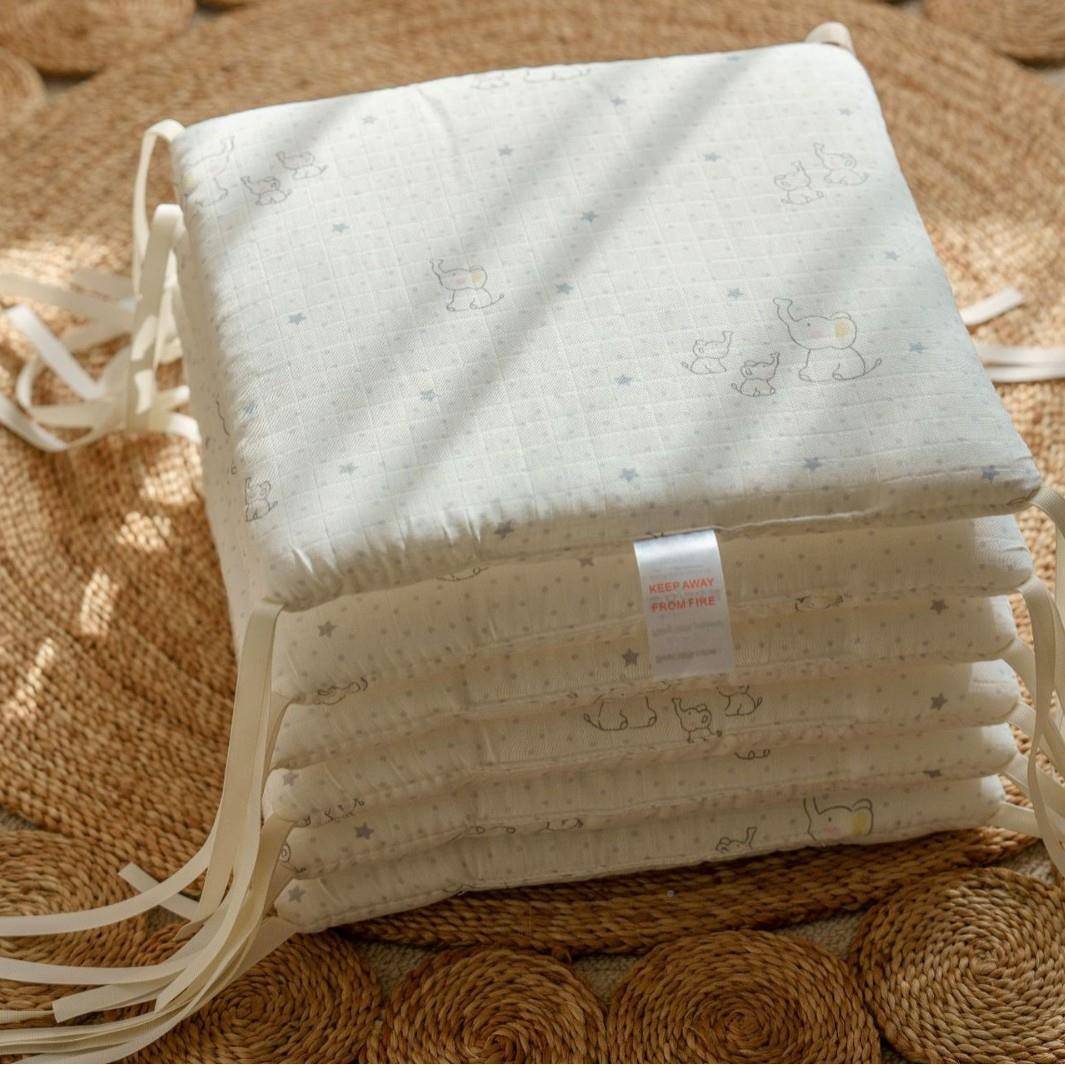 婴儿床围新生儿床30*30整上用套件纯棉撞纱布0白色小象防30*3整片