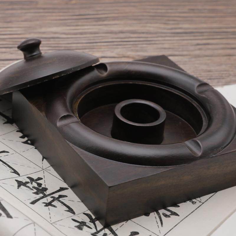 黑檀木烟灰缸创意多家中式用个性复实木质潮无品牌/流功能带盖烟