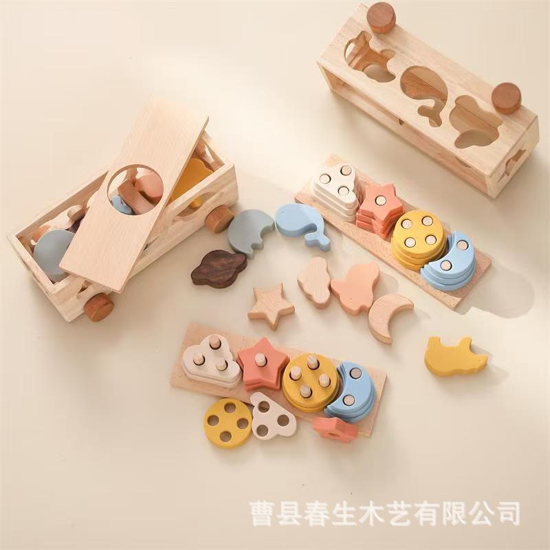 卡宝教木制益智玩宝具多功能色彩造型积155456木车儿早童形通状配