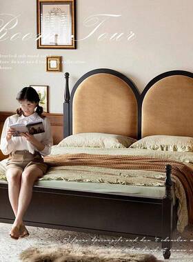 床床美实木古床风m法式复古黑色巴黎中双人床式现代简约床EGQ主卧