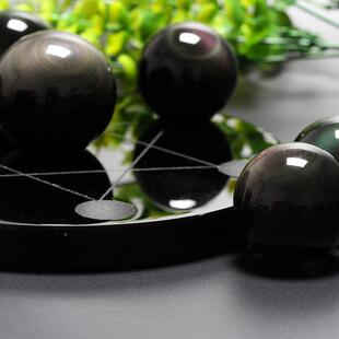 天然虹眼黑曜公HYS66003石水晶球七星阵彩家摆件客居厅办室电视柜