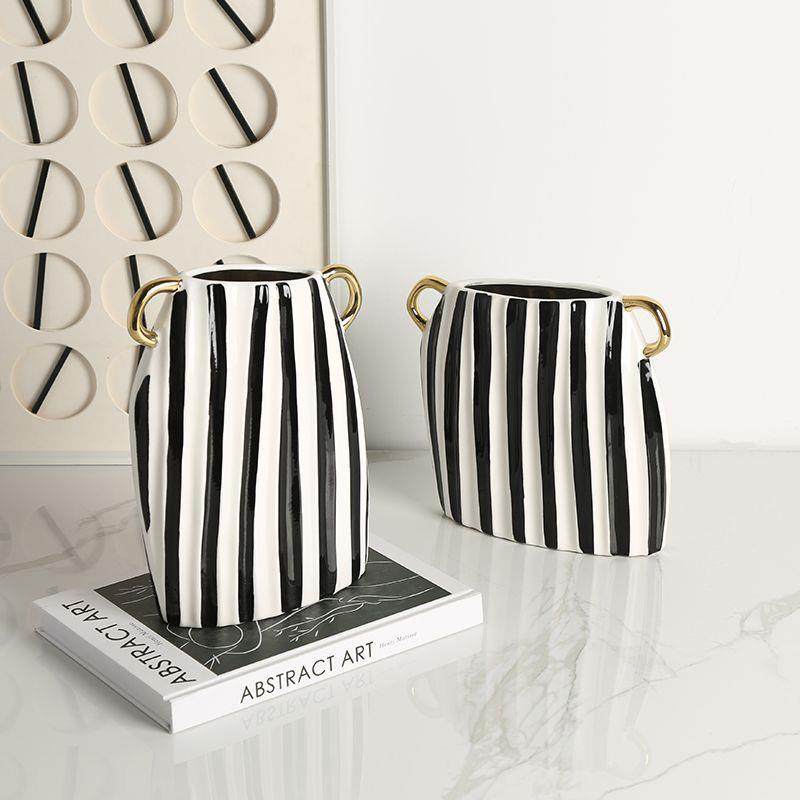 现代轻奢手绘竖条耳纹金陶瓷花花瓶GYU样柜板房客厅插酒创意家居,橡塑材料及制品,工业陶瓷,淘宝优惠券,粉丝福利购,淘宝优惠卷