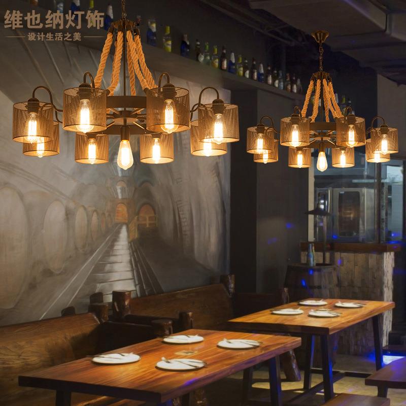98餐工业复麻绳吊灯创意个性古酒吧饭店铺商用厅清吧风美式铁艺灯