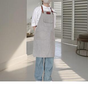 灰围裙上班美甲浅o色帆布工作log定11 15制耐磨宽松厨裙房围耐脏