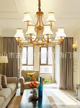 包邮ED美式吊灯客厅灯卧室灯美铜502艺灯高L端大气式铁玻璃吊灯