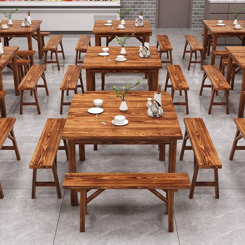 炭烧木餐桌实木桌椅桌见详情小吃店大排档烧烤面餐饭加店厚四方桌