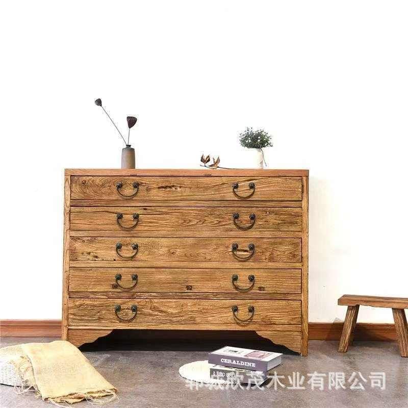 榆木五层餐边柜复物古木实木老五斗柜家用玄关储实XM023柜抽屉式