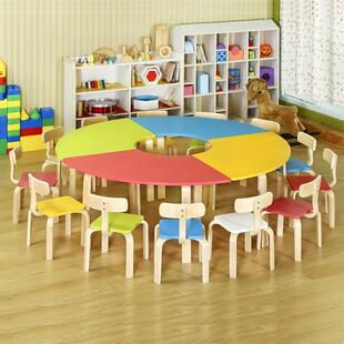 幼儿园桌椅实木拼接桌儿童扇形组合绘本馆美术班早教桌子