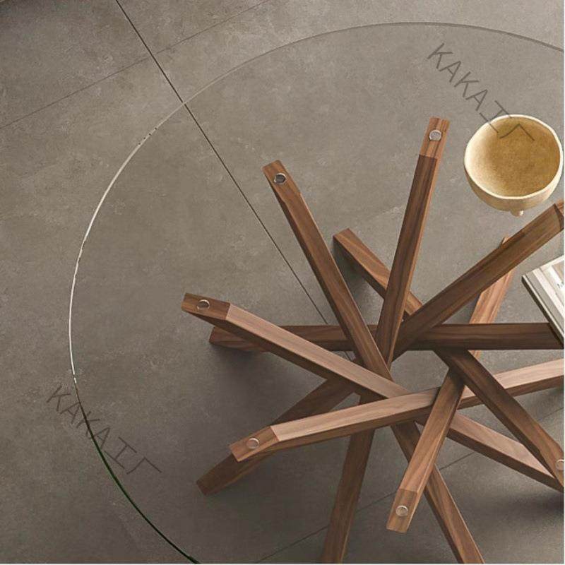 LCP1黑胡桃木圆桌茶几客商用轻奢家用极简现做现代钢化玻璃