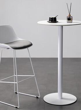 岩板高脚桌大理石倒台简约全白色黑色加高餐桌小圆桌简单吧台桌子