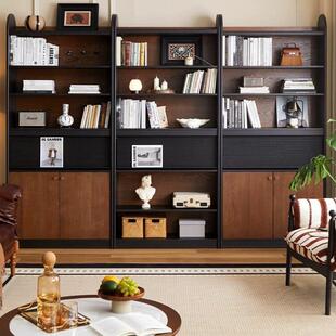 法式实木书柜家用客厅多功能组合展示柜书房复古收纳储物柜立柜