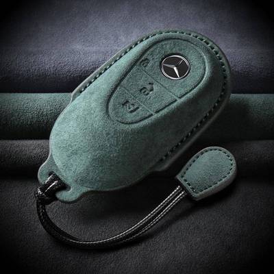 适用奔驰S级钥匙套c260l包C200L迈巴赫S480翻毛皮高档壳EQS女扣绳