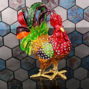 彩釉公鸡摆件鸡鸣富贵吉祥如意招财母鸡合金镶钻首饰盒装饰摆件