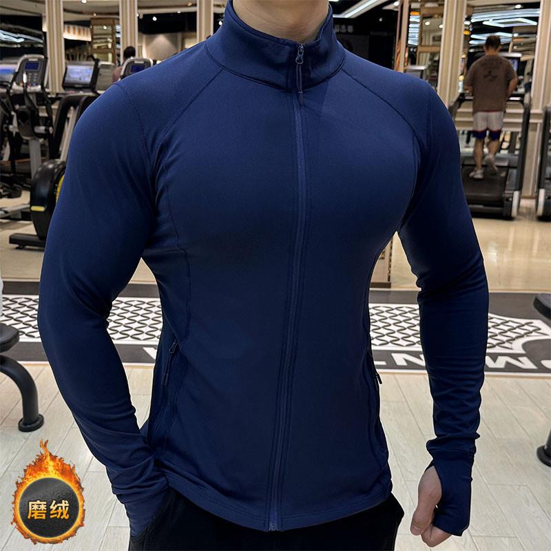 无帽运动外套男秋冬季专业跑步长袖磨毛保暖训练健身衣骑行晨跑服