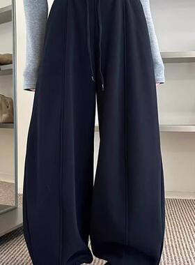 3R3加绒裤子女秋冬新款羊绒阔腿长裤运动直筒休闲裤弯刀卫裤66356