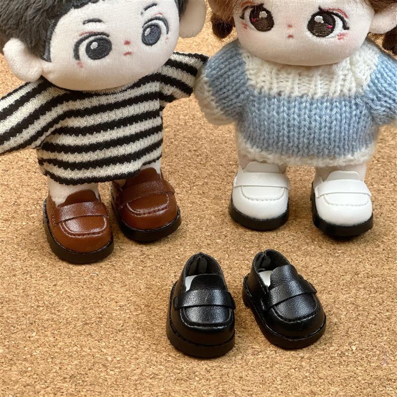 现货娃鞋10cm棉花娃娃小皮鞋10厘米公仔百搭可站立黑白色鞋子配饰