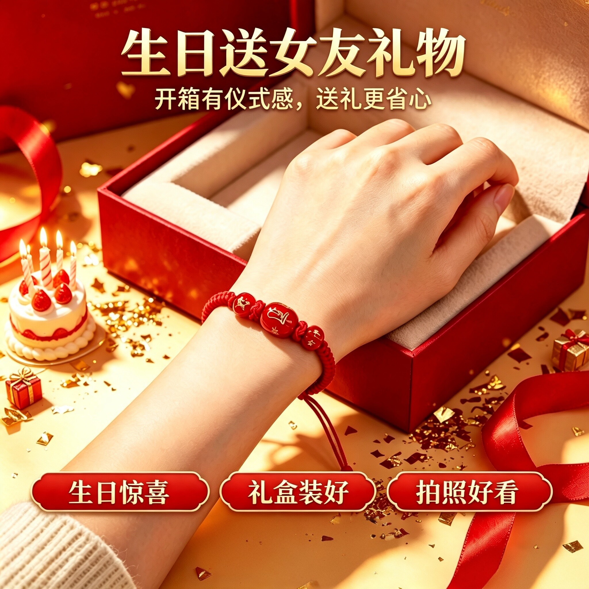生日送女友礼物红绳手链女生礼盒装浪漫实用走心纪念日惊喜小礼品