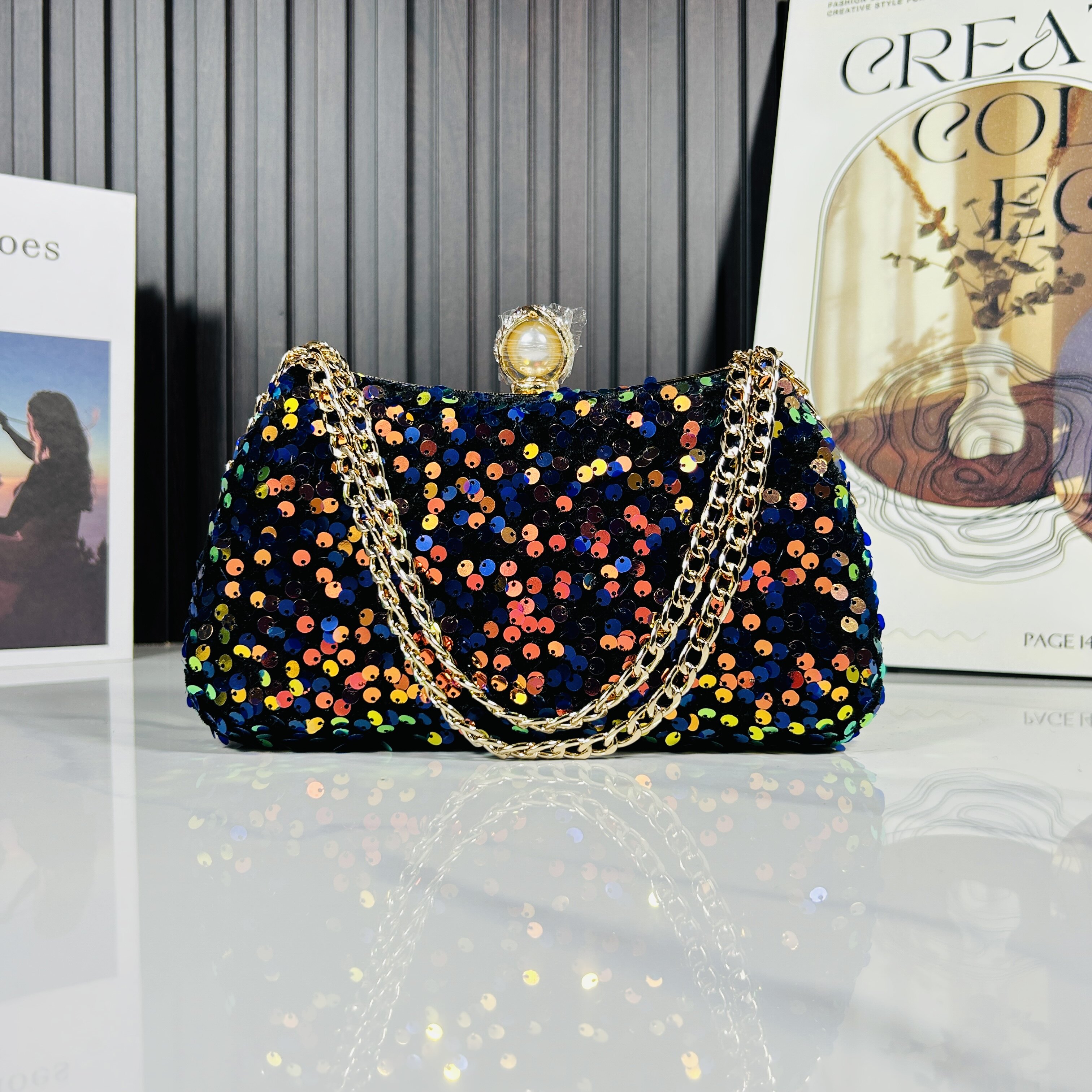 【亮片大包】奢华亮片晚宴包女优雅链条手拿包彩色闪钻礼服包