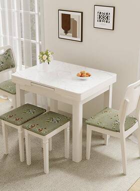 玻璃拉饭AXJ桌烤式简约化璃小户型钢合伸缩钢化组家用白色现代户