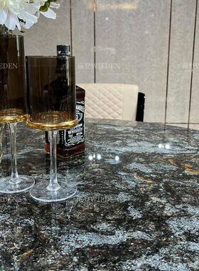 JSU进天然奢石铂金钻圆形餐宅桌高端设计师别墅口豪黑金大石理餐