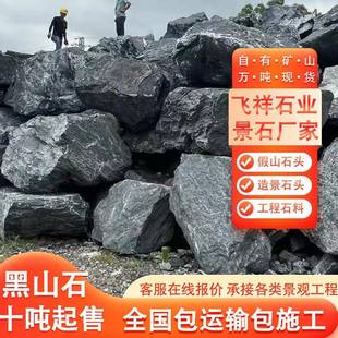 黑石造景山石头草园林景观黑山石天石假山石料鱼石池石头水系泊岸