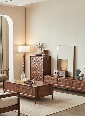 北美黑胡桃实木电视柜厅矮木地柜QCQ复古风樱木桃设计客款储物收