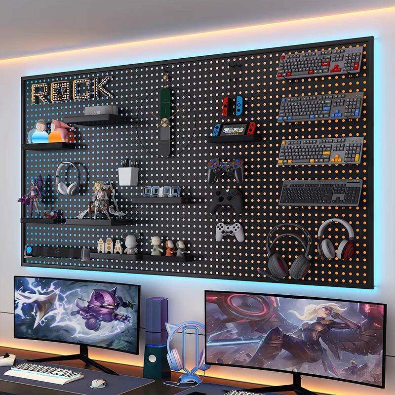 房电竞墙房洞洞板黑色上置物FPN架书上板方电脑桌墙面挂收纳铁艺