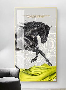 入户玄关装简画约现代橙色骏马挂画廊10008走尽头过道晶瓷饰客厅