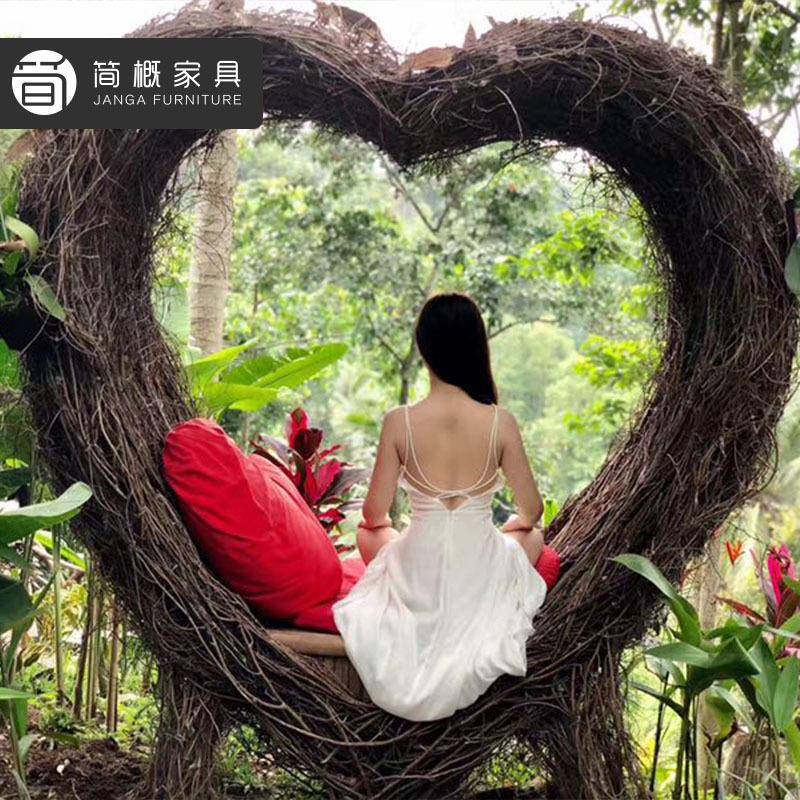 网红鸟外秋千酒店民宿景DHA点打卡形悬巢圆挂创意带灯户休闲吊椅