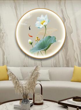 花饰画餐厅荷卧室酒灯xw682134店走廊装莲花壁新中式圆形客厅玄关