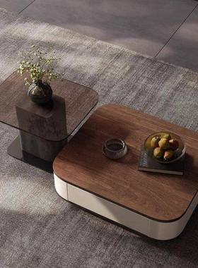 古复实木方形NAA现茶几胡桃色电视鞍柜组合代极简设计师款马皮落