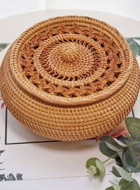 越南秋藤编水果篮子HPN客厅筐家用面包收纳店酒创意水果篮盘