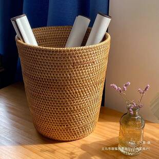 越985南藤编手画工废中式新收纳筐书房卷轴书画字画收纳筐纸篓收