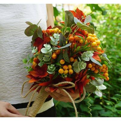真仿新手捧花枫叶果子尤利手捧娘婚庆用品影LRR楼拍加照道具秋厂