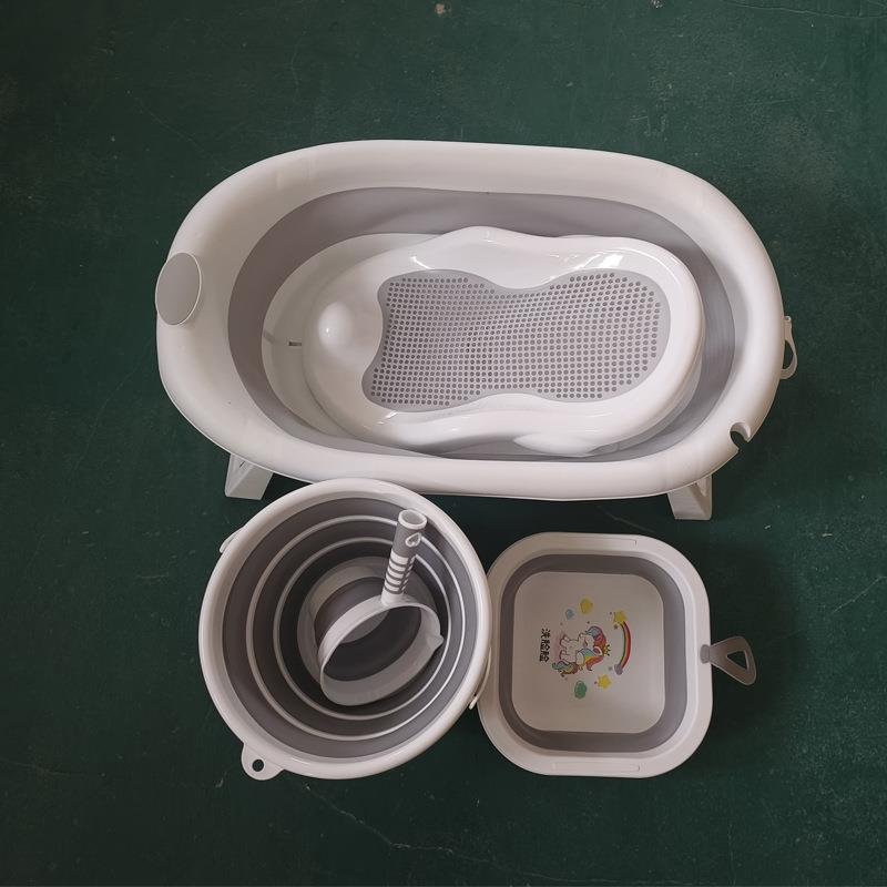 儿童五件套浴盆婴套装宝折脸叠宝浴盆6828手提式折叠水桶儿盆水勺