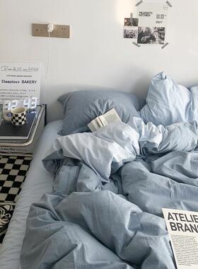 床奶油风拼色EGQ全棉床四件套单三件套宿上舍学生棉被套纯纯色床