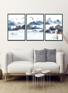 现代新中式简约山风景饰画客厅挂画水餐厅酒墙壁画沙装店发FJH-00