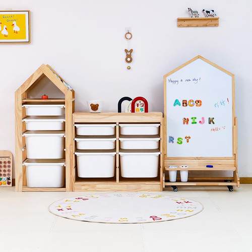 儿童房具本收纳GWO架实木磁性绘多画绘画板组合柜层分类玩整理收