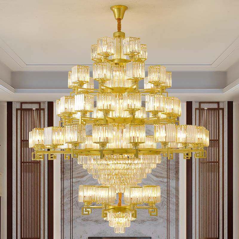 别墅客厅水晶大吊灯新中式复式楼自建房楼中楼挑空跃层大气长主灯