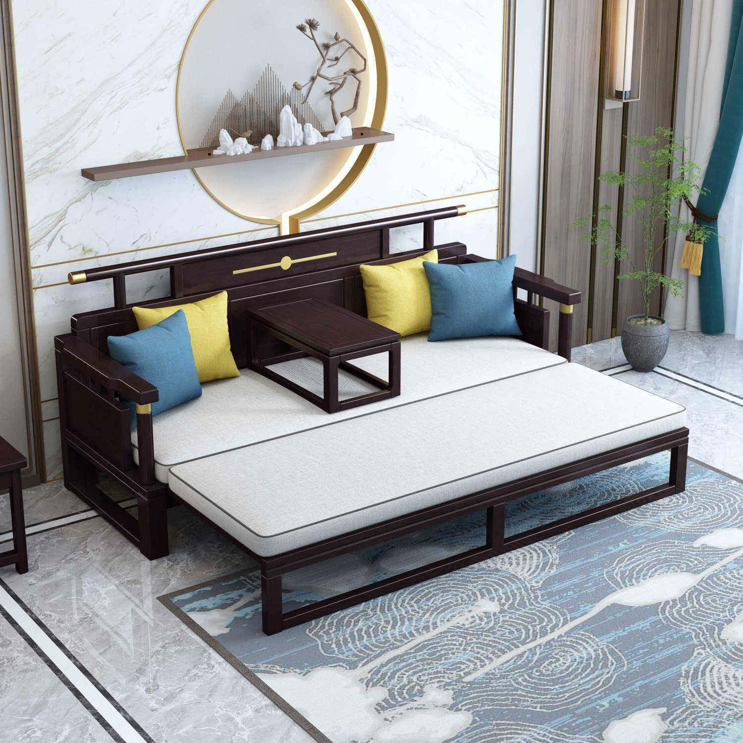 QWL新新中式全实木汉床简约沙发床折叠用两大小户型款客罗厅一体