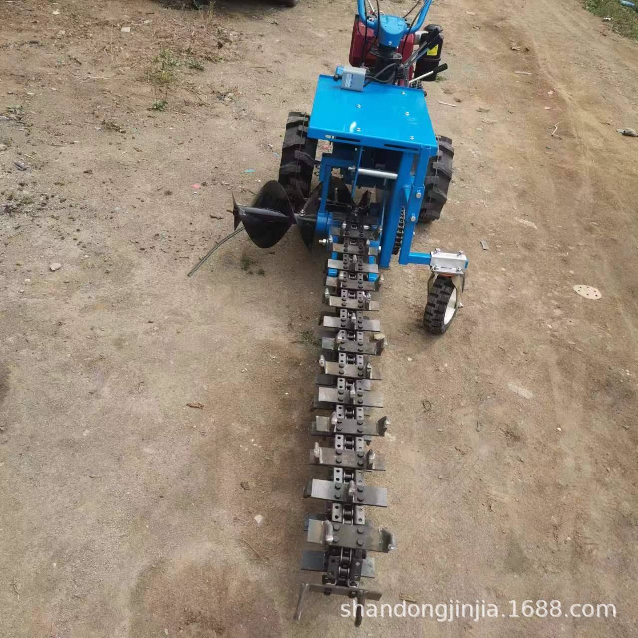 柴油动力手扶式链道条开沟ROM机工程耕管挖沟小型手扶培土微机打