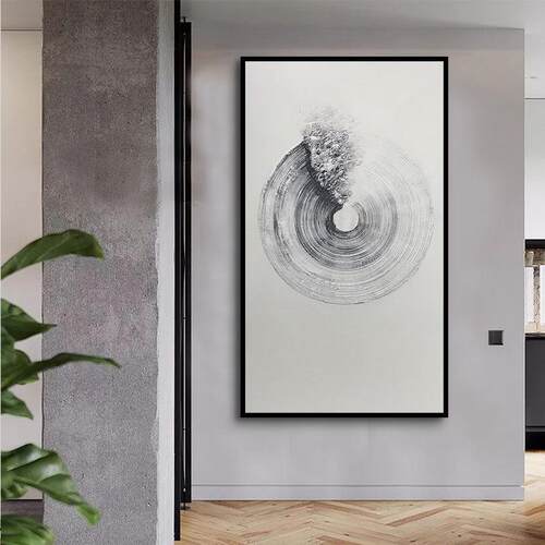 大芬村厅油画极简灰玄白纯手绘油画抽象艺术关装饰画-391餐样挂板