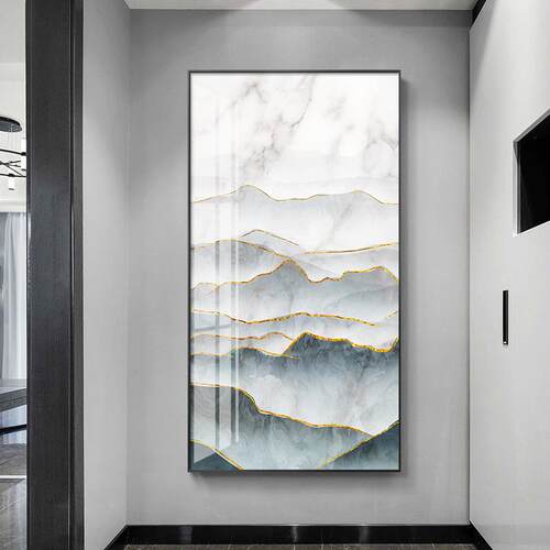 玄关饰中画新式装竖版山xxg337水画风景挂画现代轻奢楼梯走廊道过