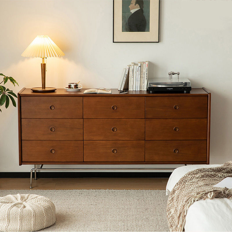 轻奢北欧九斗柜实木卧室收纳储物柜靠墙客厅抽屉柜日式置物柜复古