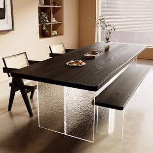 实现克代风水波纹亚餐桌木新中式AHCZ2448轻奢创意极简原力木多人