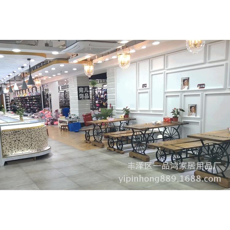 餐TX1209复古旧做铁艺椅实木餐桌组合酒店餐厅餐桌椅套件轮子桌餐